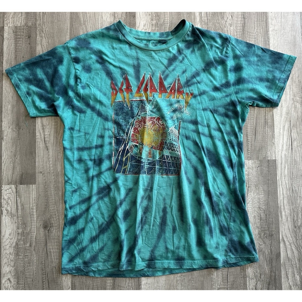vntg-Def Leppard Tie Dye XL T-Shirt  Hysteria Graphic‎ Band T Rock N Roll